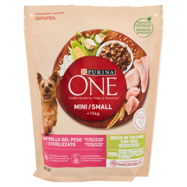 PURINA ONE Mini/Small Controllo del Peso/Sterilizzato Ricco in Tacchino con Riso 800 g