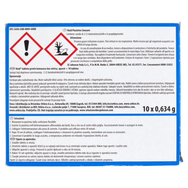 Raid Piastrine Antizanzare Comuni e Tigre, Azione prolungata,1 Diffusore + 10 Piastrine Ricarica