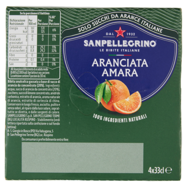 SANPELLEGRINO Naturali Aranciata Amara 33cl x 4