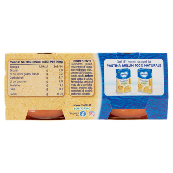 MELLIN Primo Sugo per la preparazione di pastine, Pomodoro e Verdure 2 x 80 g