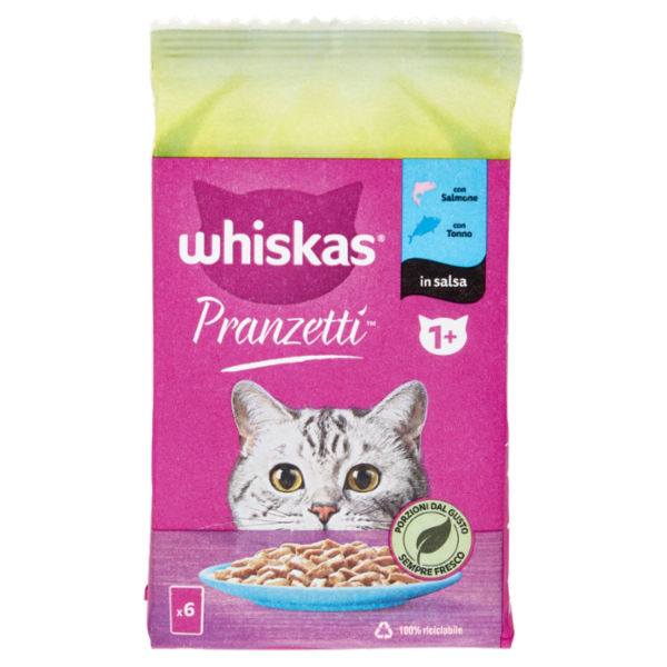 Whiskas Pranzetti Cibo Umido Gatto con Salmone e Tonno in Salsa 6 x 50 g