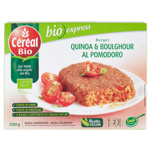 Céréal Bio Burger Quinoa & Boulghour al Pomodoro, Hamburger Vegano, biologico - 2 x 100 g