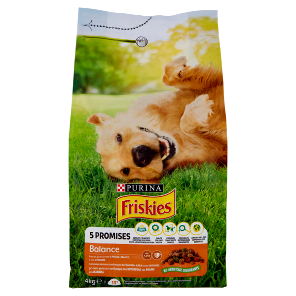PURINA FRISKIES Cane Balance Con un gustoso mix di Pollo e Manzo con Verdure 4 Kg