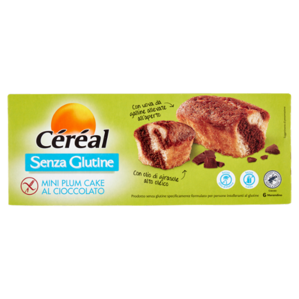Céréal, Mini Plum Cake Gusto Cioccolato, Senza Glutine, Senza olio di palma - 6x200g