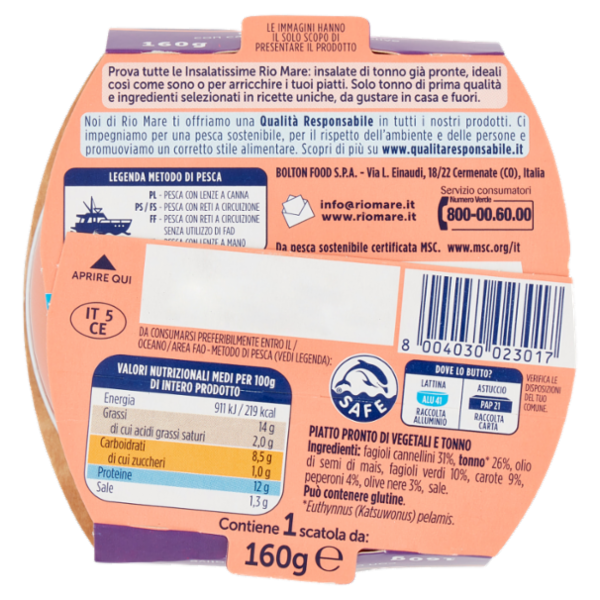 Rio mare Insalatissime Insalata di Tonno Fagioli con carote, peperoni e olive 160 g