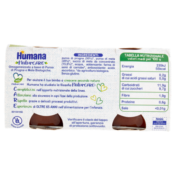 Humana Omogeneizzato Biologico Prugna con Mela 2 x 100 g