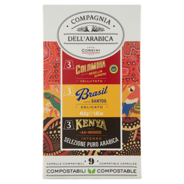 Compagnia dell'Arabica Colombia - Brasil - Kenya Selezione Puro Arabica 9 Capsule Compatibili 46,8 g
