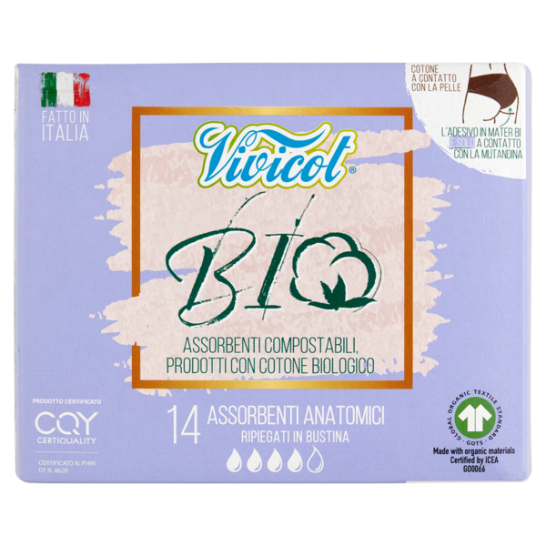 Vivicot Bio Assorbenti Anatomici Ripiegati in Bustina 14 pz