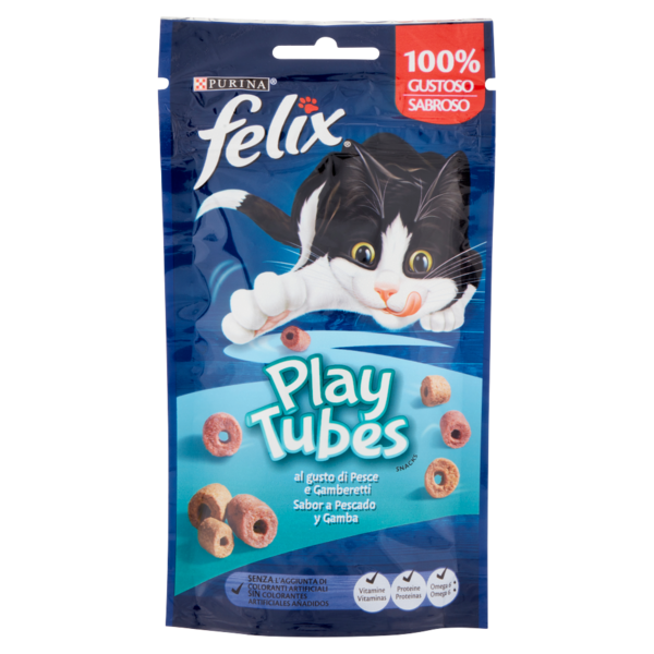 PURINA FELIX Playtubes Snack Gatto al Gusto di Pesce e Gamberetti busta 50g