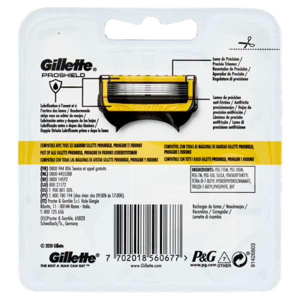 Gillette Lamette di Ricambio per Rasoio da Uomo ProShield, 4 Ricariche