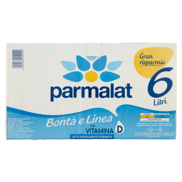 parmalat Bontà e Linea con Vitamina D Latte Parzialmente Scremato 6 x 1000 ml