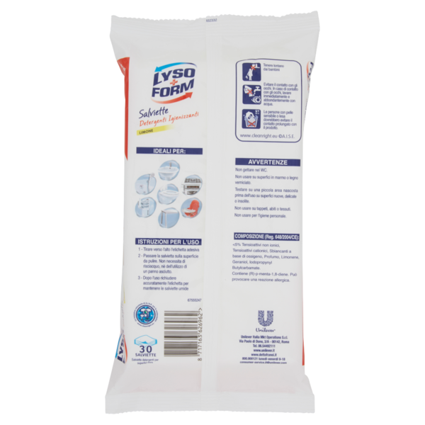 Lysoform Salviette Detergenti Igienizzanti Limone 30 pz