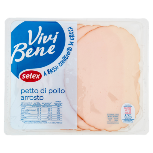 Selex Vivi Bene Petto di Pollo Arrosto a Basso Contenuto di Grassi a Fette 120 g