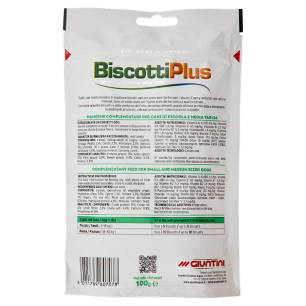 Giuntini Crancy BiscottiPlus per cani di piccola e media taglia con pollo e verdurine dell'orto 100g