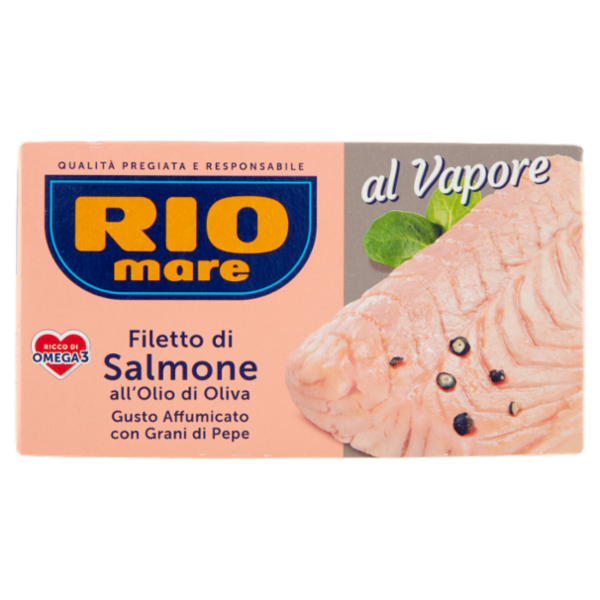 Rio mare Filetto di Salmone all'Olio di Oliva Gusto Affumicato con Grani di Pepe al Vapore 150 g