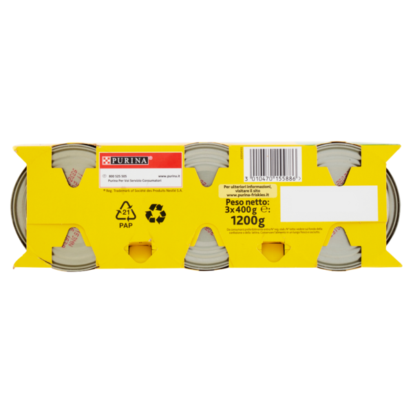 PURINA FRISKIES Gatto Umido Patè con Coniglio e Verdure Multipack Lattina 3 x 400 g
