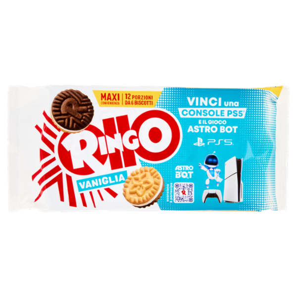 Ringo Vaniglia Biscotti Farciti con Crema Vaniglia Snack Merenda 12porz.660g Limited edition Netflix