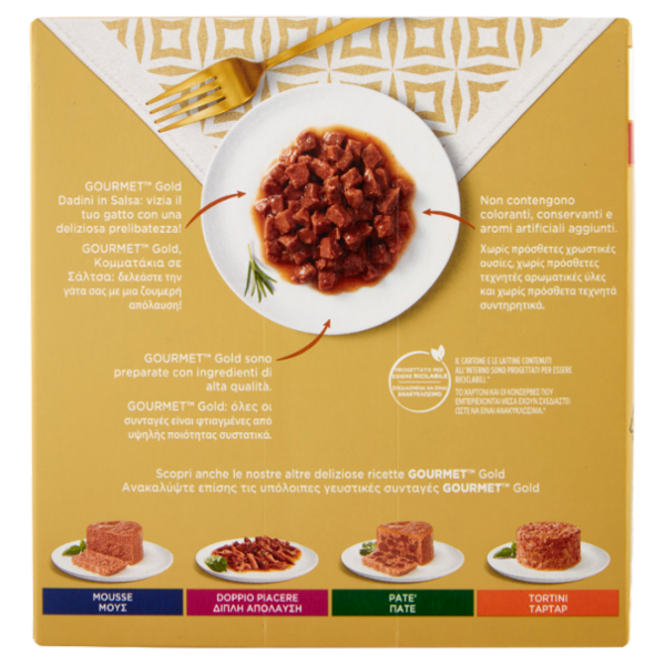 PURINA GOURMET Gold Dadini in Salsa Manzo/Salmone & Pollo/Tacchino & Anatra/Pollo & Fegato 8 x 85 g
