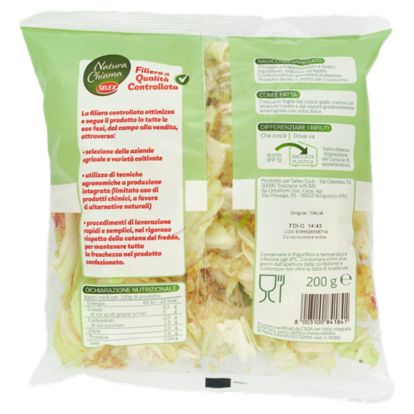 Selex Natura Chiama Radicchio Variegato Lavato e Pronto per il Consumo 200 g