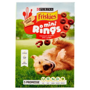PURINA FRISKIES Mini Rings Biscotti Cane Con L'aggiunta Di Manzo, Pollo e Coniglio Scatola 500 g
