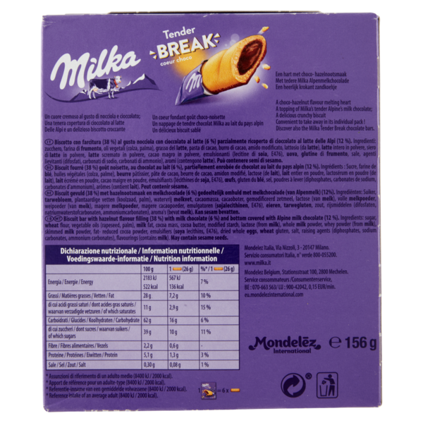 Milka Tender Break, barretta con cioccolato al latte Milka - 6x26g