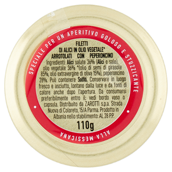 Zarotti Filetti di Alici alla Messicana con Peperoncino in Olio Delicato 110 g