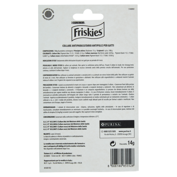 PURINA FRISKIES Collare antiparassitario antipulci per gatti 14 g