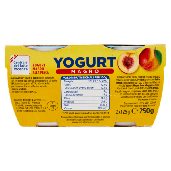 Centrale del latte Vicenza Yogurt Magro Frutta Frullata Pesca 2 x 125 g