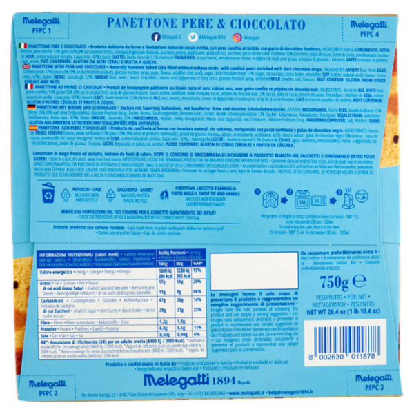 Melegatti 1894 Panettone Pere & Cioccolato 750 g