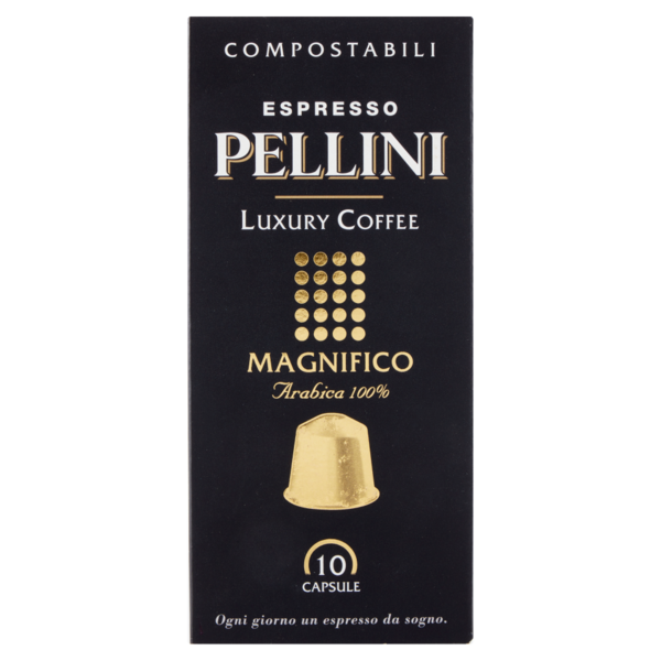 Pellini Espresso Luxury Coffee Magnifico Arabica 100% 10 Capsule Compostabili 50 g