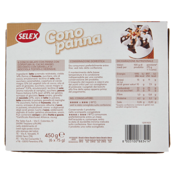 Selex 6 Coni di Gelato Panna 450 g