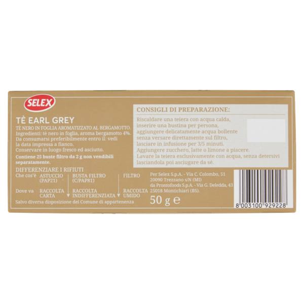 Selex The Earl Grey Aromatizzato al Bergamotto 25 Filtri 50 g