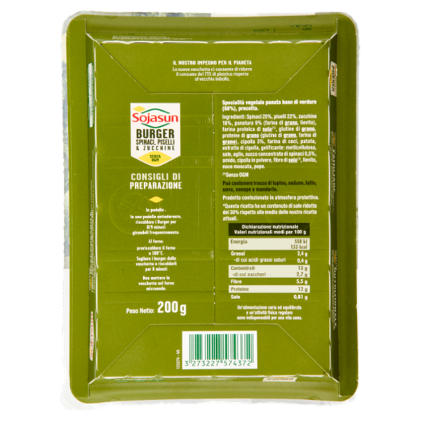 Sojasun Burger Spinaci, Piselli & Zucchine x2 200 g