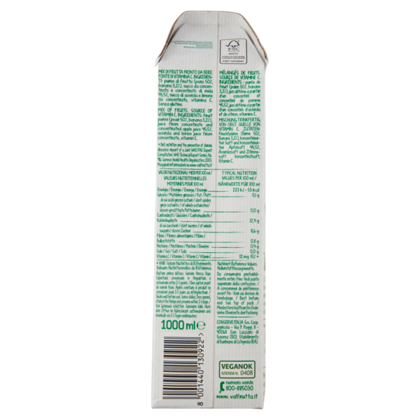 Valfrutta 100% Frullato Pera Mela Banana 1000 ml