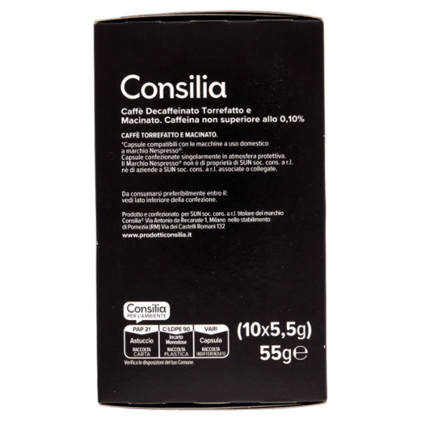 Consilia Caffè in Capsule Espresso Decaffeinato Compatibili Nespresso 10 pezzi