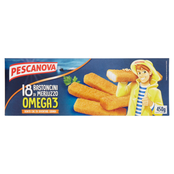 Pescanova 18 Bastoncini di Merluzzo Omega3 impanati e surgelati 450 g