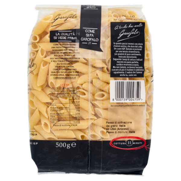 Garofalo Mezze Penne Rigate 60 Pasta di Gragnano IGP 500 g