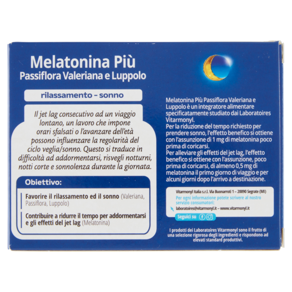 Laboratoires Vitarmonyl Melatonina Più Valeriana, Passiflora e Luppolo 30 compresse 16,41 g