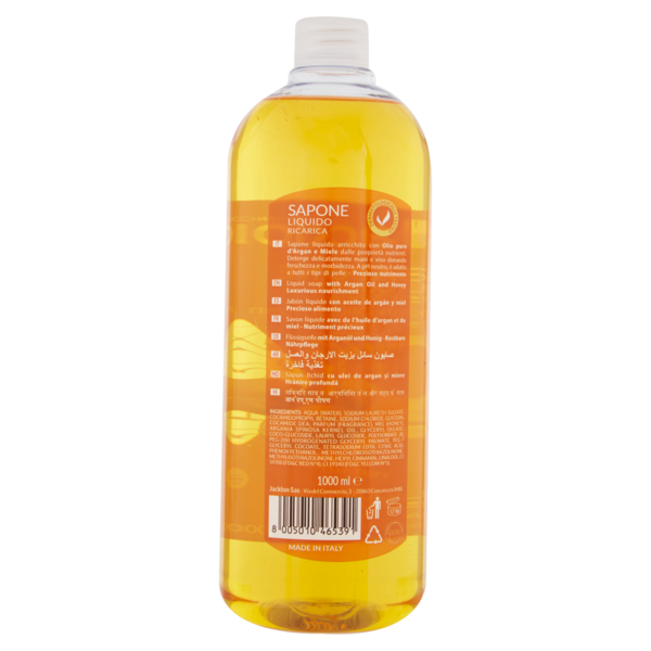 Jacklon Sapone Liquido Ricarica con Olio di Argan e Miele 1000 ml