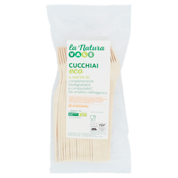 Vale La Natura Cucchiai in Mater Bi Biodegradabili e Compostabili Ecologici 25 pezzi