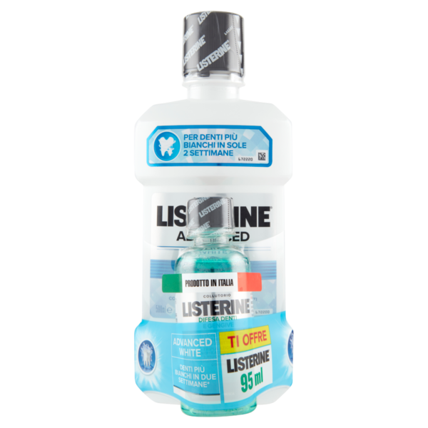 Listerine Advanced White Menta Pura 500ml Con Travel Size 95ml Omaggio