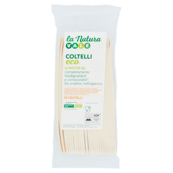 Vale La Natura Coltelli in Mater Bi Biodegradabili e Compostabili Ecologici 25 pezzi