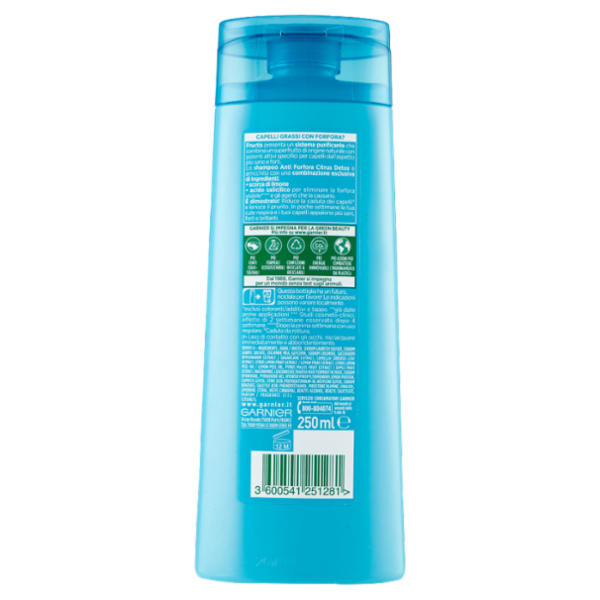 Garnier Shampoo Fructis Antiforfora Citrus Detox, Antiforfora e Antibatterico, 250 ml