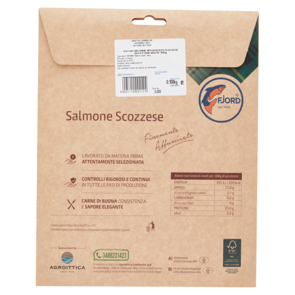 Fjord Salmone Scozzese Finemente Affumicato 0,100 kg