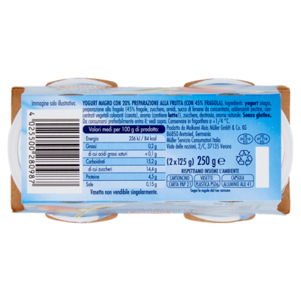 müller Yogurt Zero% Grassi Fragola in Pezzi 2 x 125 g