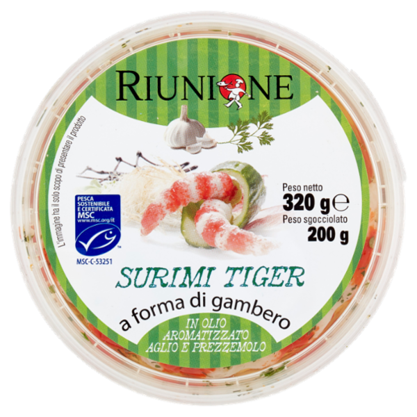 Riunione Surimi Tiger in Olio Aromatizzato Aglio e Prezzemolo 320 g