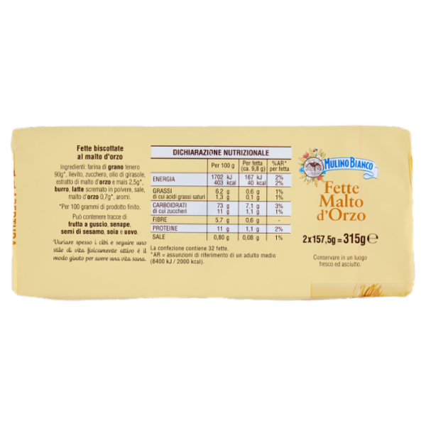 Mulino Bianco Fette Biscottate Malto d'Orzo 315g
