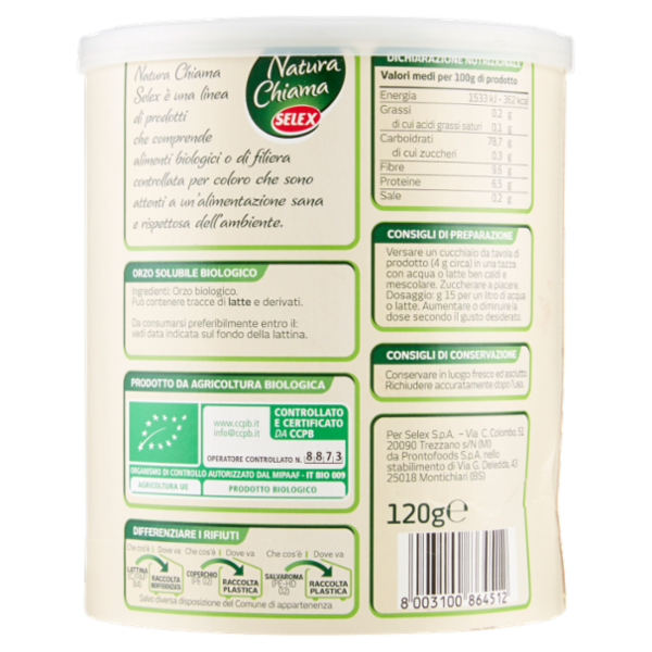 Selex Natura Chiama Orzo Solubile Biologico 120 g