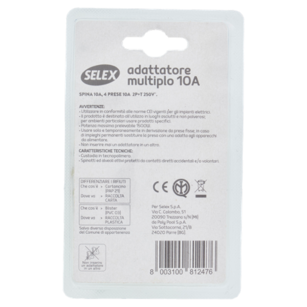 Selex Adattatore Multiplo Spina 10A + 4 Prese 10A(Ita) Bianco