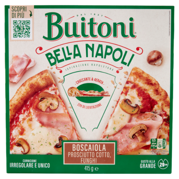 BUITONI Bella Napoli Boscaiola Pizza Surgelata con Prosciutto Cotto e Funghi 1 pizza 415 g